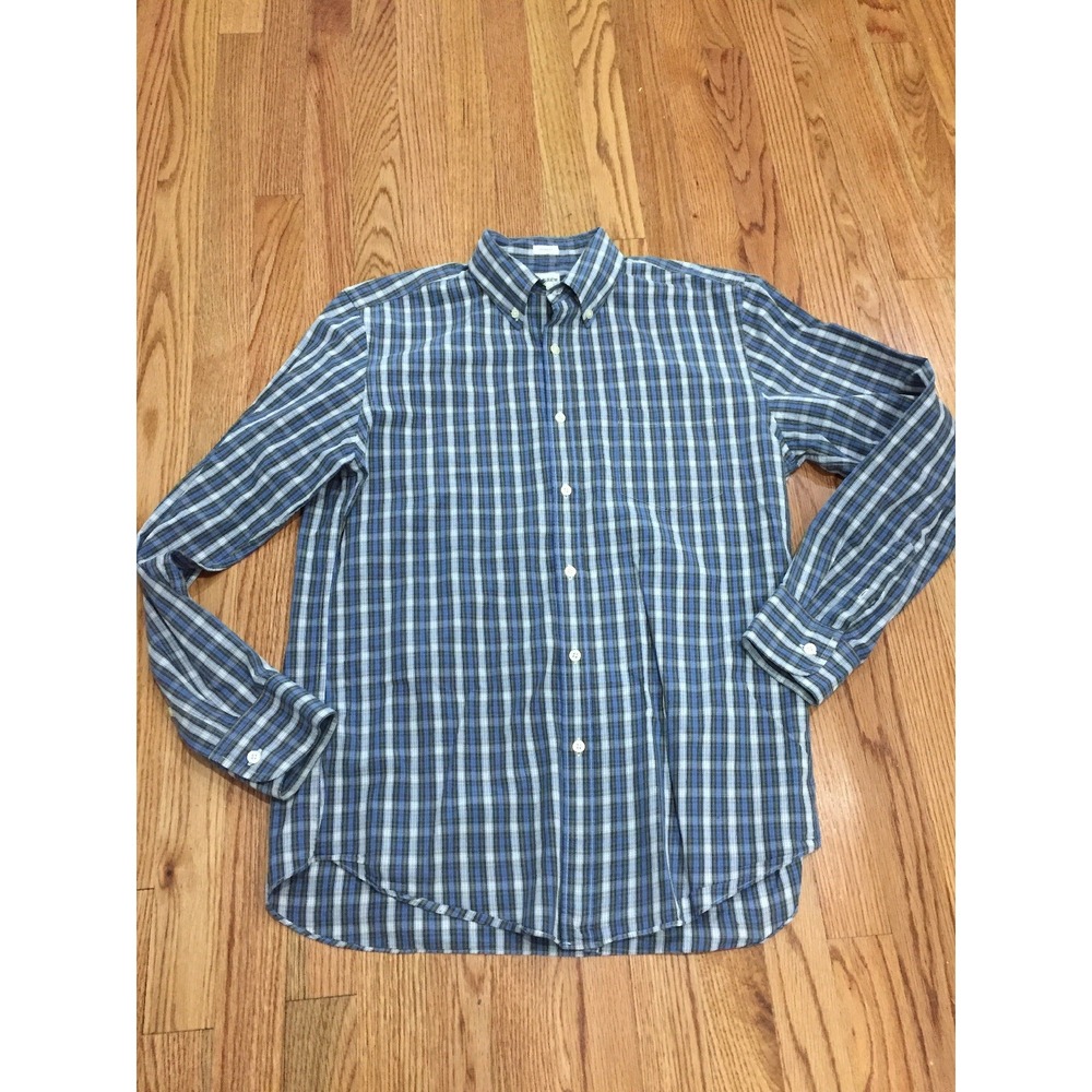 Mens J Crew Button Down Shirt Medium Shirtings Tailored Fit Plaid Blue Green